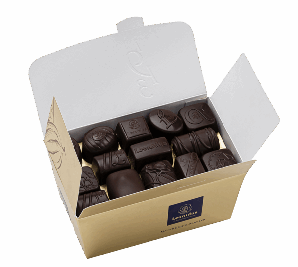 Ballotin de chocolats noirs Leonidas - assortiment de pralines belges au chocolat noir intense