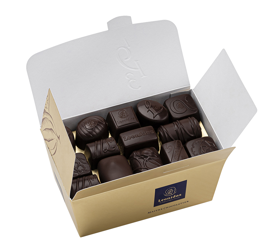 Ballotin de chocolats noirs Leonidas - assortiment de pralines belges au chocolat noir intense